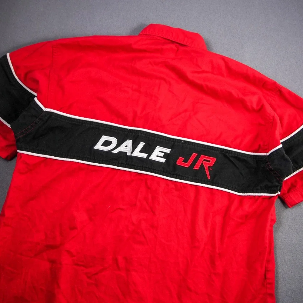 Retro Dale Jr Budweiser Pit Crew Racing Shirt XL Red Button Up Winners Circle - Picture 1 of 11